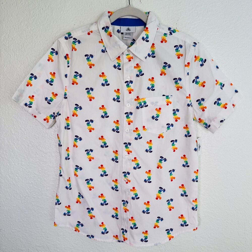 Mickey Mouse Shirt Mens Small Rainbow Pride Button Up Disney Parks World NEW S